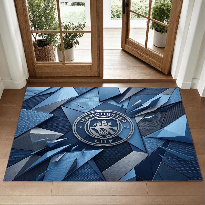 Manchester City Design Crystal Velvet Rug Soft Decorative Mat for Bedroom Entrance