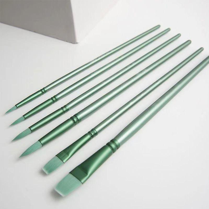 6 Pcs Watercolor Brush Pointed Round Flat Head Soft Hair Beginner's Art Student Hand Drawn Watercolor Nylon Painting Material