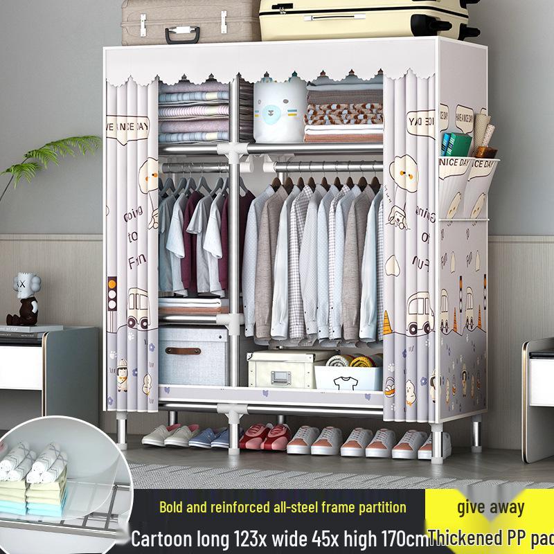 Sturdy All-Steel Cloth Wardrobe: Durable Bedroom Storage Cabinet for Easy Assembly