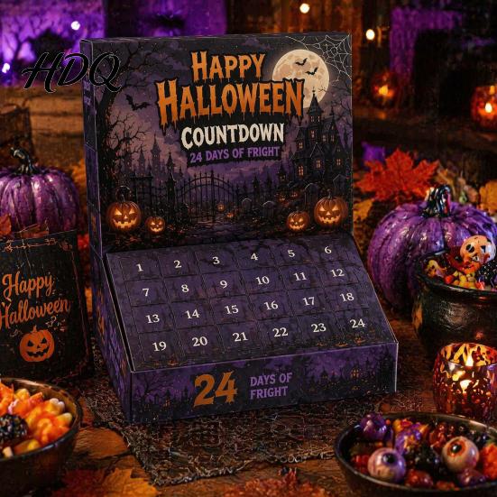 Creepy Countdown to Halloween Advent Calendar with 24 Horror Figures Mini Cute Ghost Day Toy Set Decorations Spooky Gift Box for Kids And Collectors