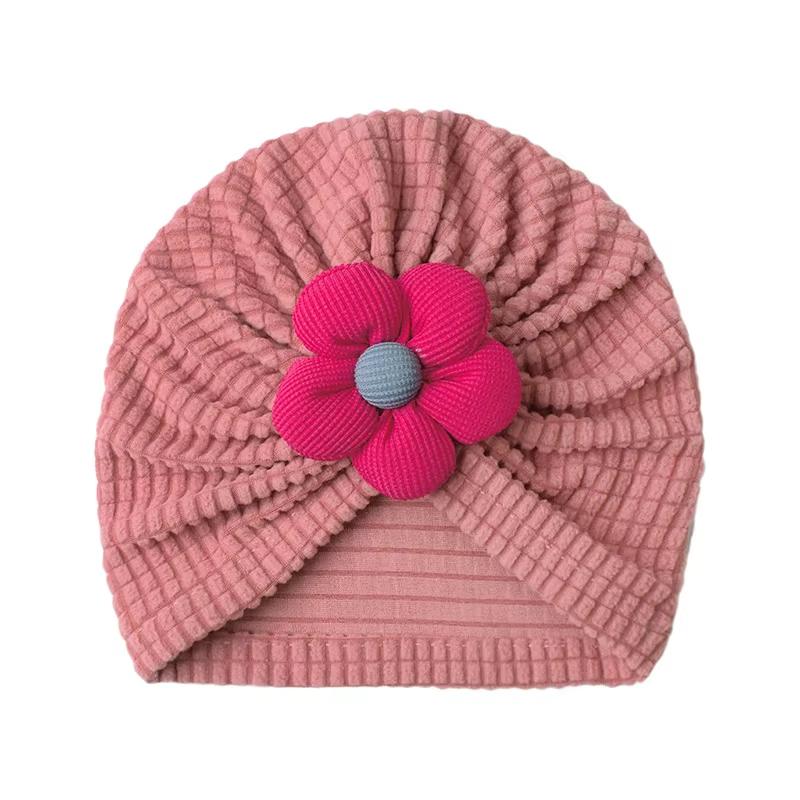 Liebliche Blume Baby Mütze Einfarbig Säuglingsmädchen Turban Mütze Frühling Herbst Weich Warm Kleinkind Beanie Indische Mütze