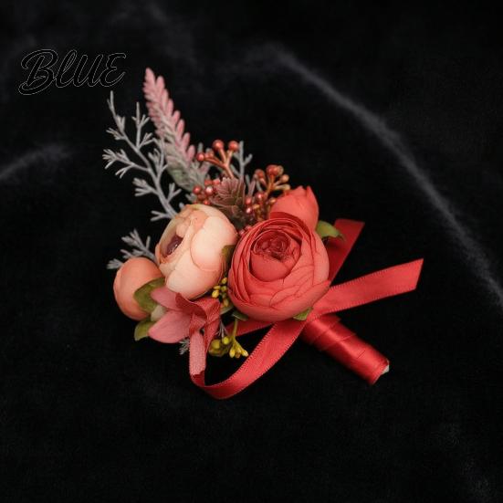 Long-lasting Color Corsage Men Suit Artificial Flower Wristlet Band Reusable