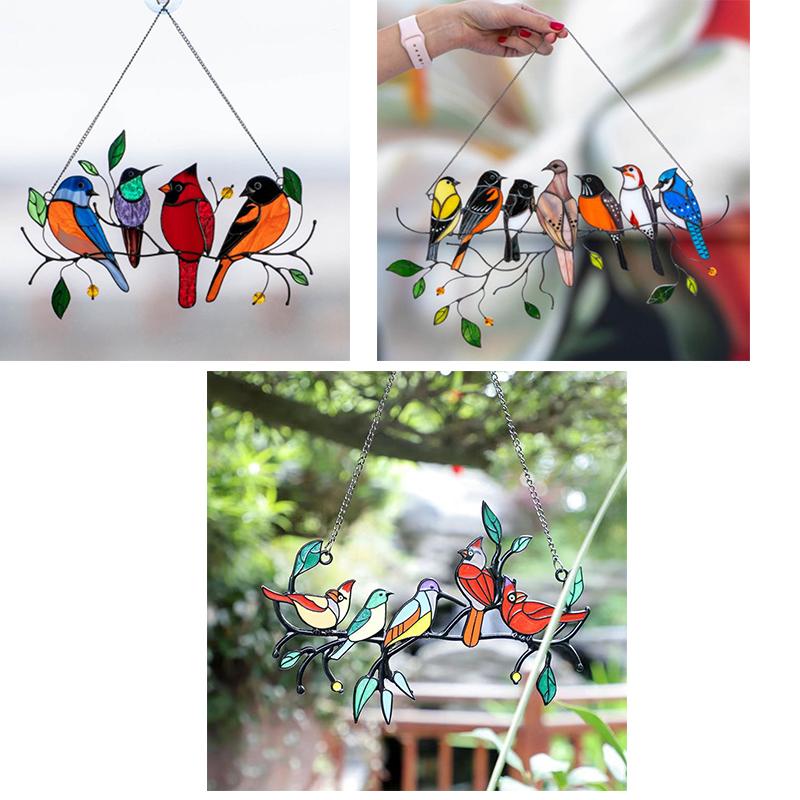 Stained Glass Birds Home Room Window Panel Hanging Suncatcher Decor Balcony