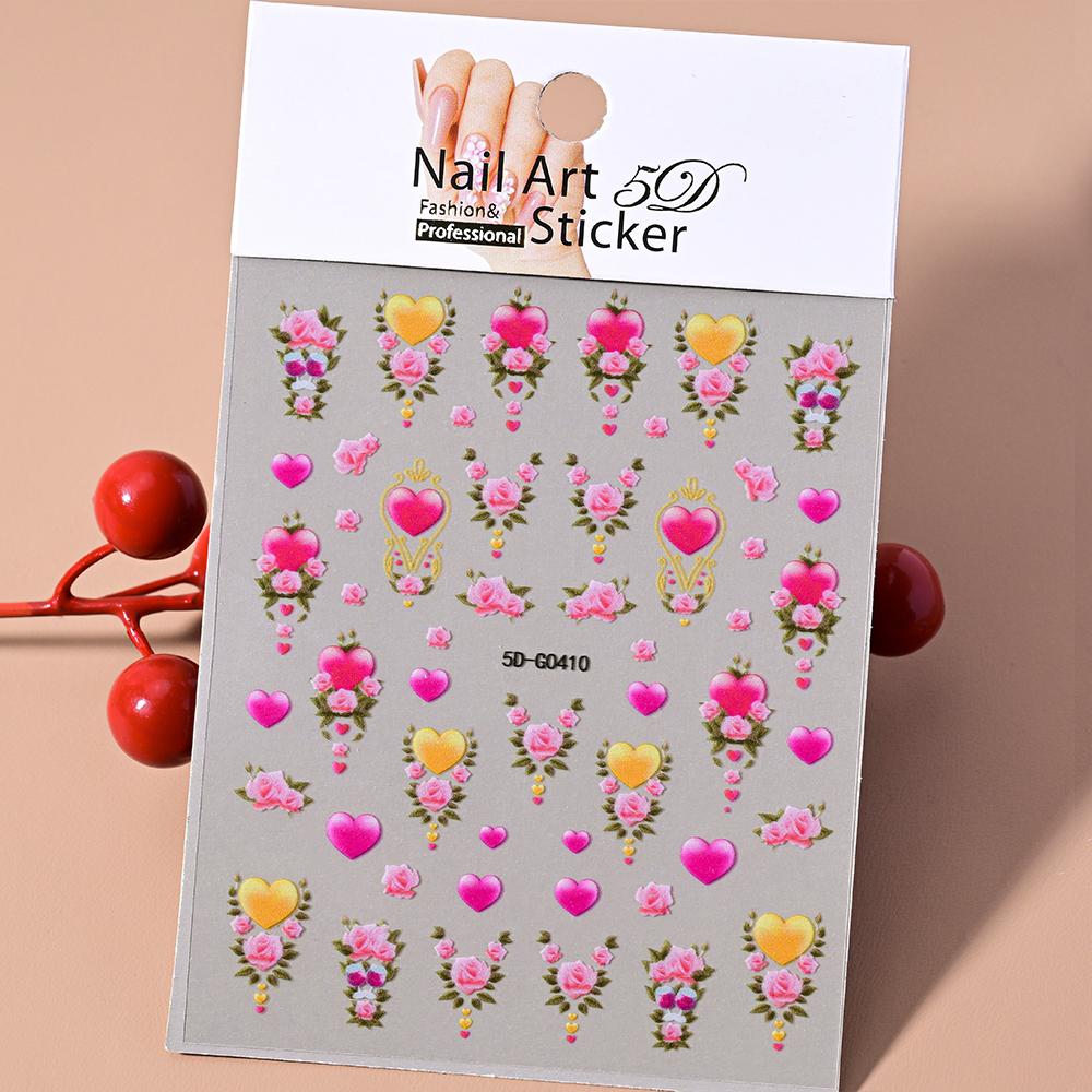 5D Embossed Sexy Red/Pink Lips Nail Stickers Self-Adhesive Blooming Red Lips Nail Decal Romantic Luxy Lady Lips Manicure Slider