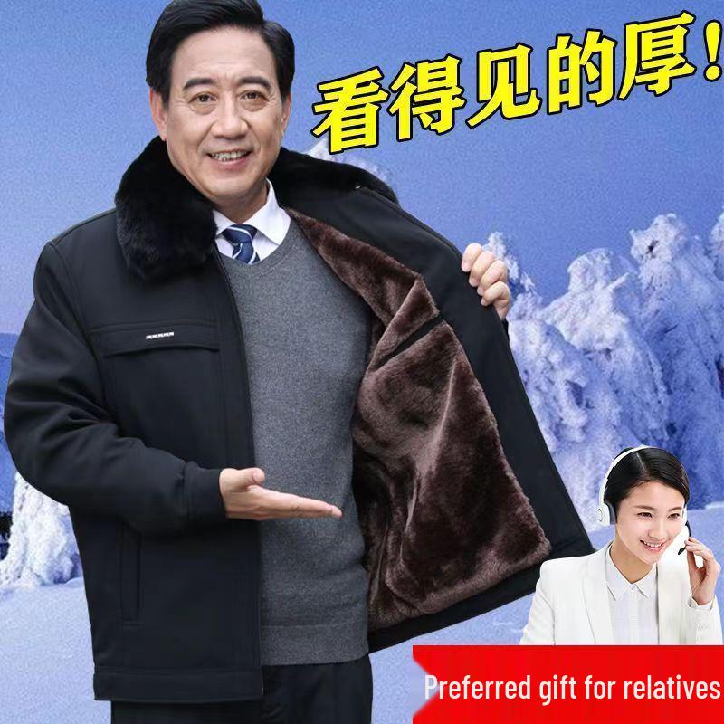 Men's Winter Coat for Seniors - Thickened Cotton Padded Jacket with Buttons for Ages 70-80