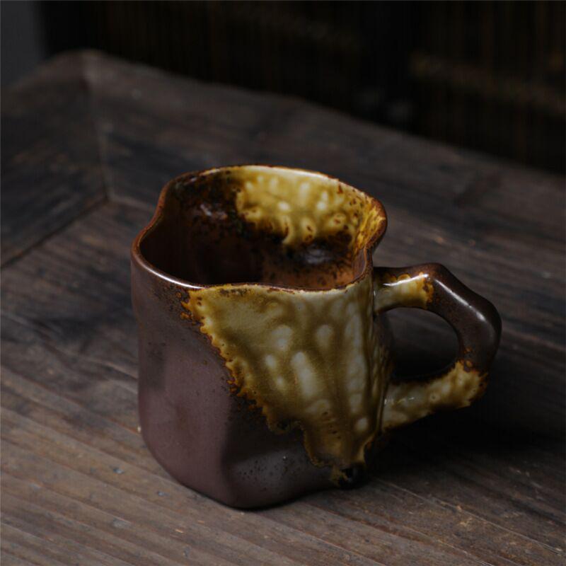 Retro Handmade Kiln-Fired Coarse Pottery Coffee Mug - Odd-Shaped Japanese Ceramic Cup