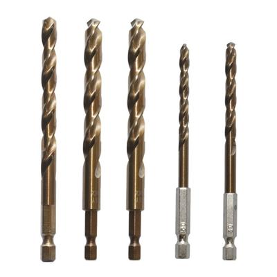 5 Pieces Hex Shank Cobalt Alloy High Speed Steel Twist Drill Bits Set for Stainless Steel Aluminum and Copper Drilling