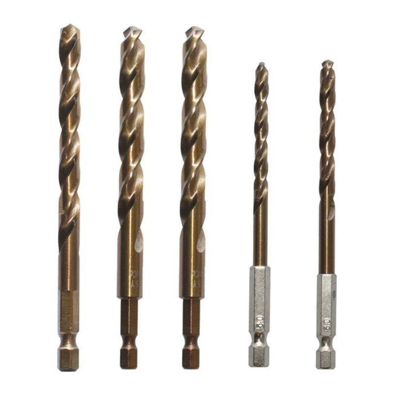 

5 Pieces Hex Shank Cobalt Alloy High Speed Steel Twist Drill Bits Set for Stainless Steel Aluminum and Copper Drilling 1