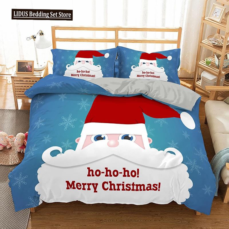 Red Christmas King Queen Duvet Cover Cartoon Santa Claus Bedding Set For Kid Boy Girl Happy Holiday 2/3pcs Polyester Quilt Cover