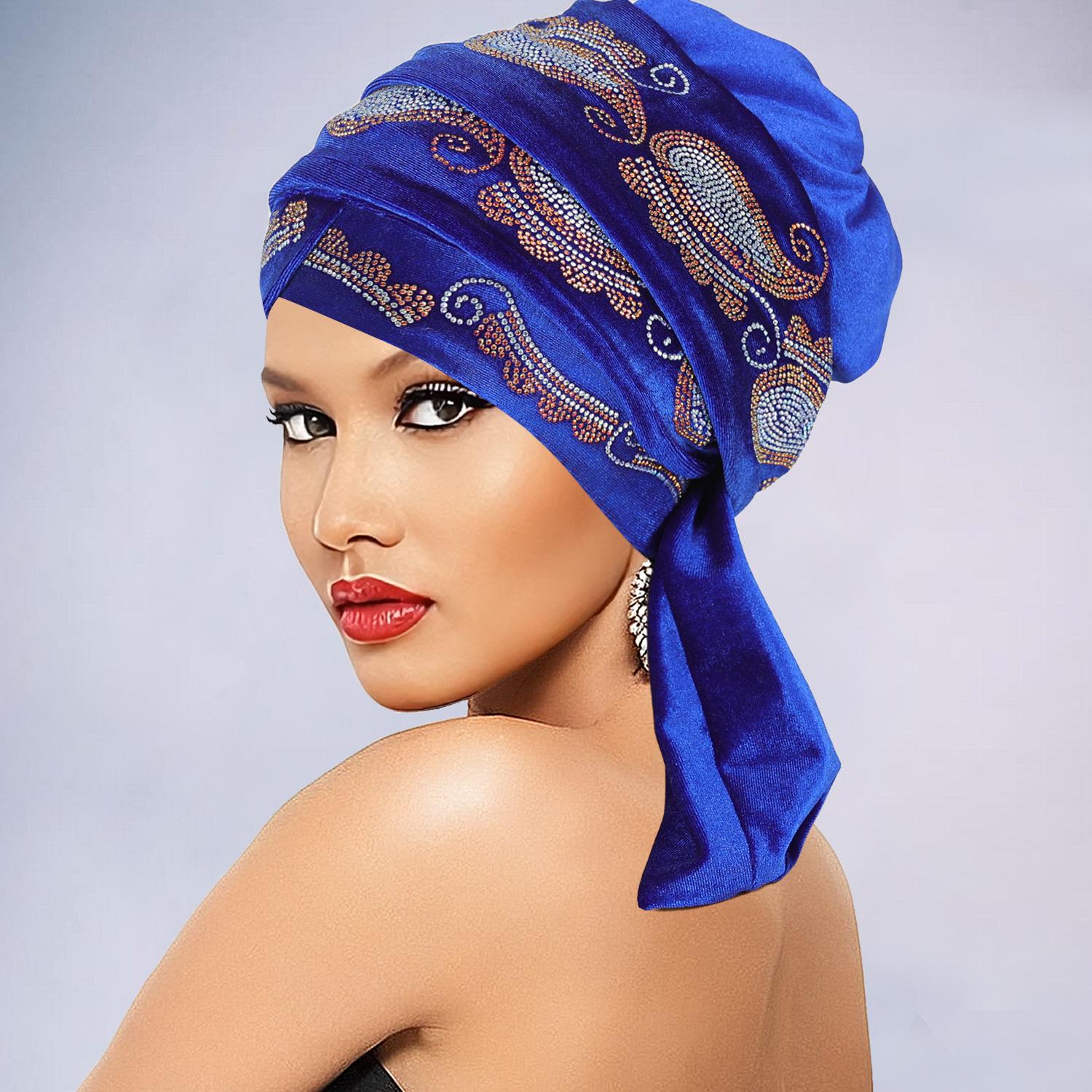 

African Headtie Turban Nigeria Head Wraps Women Turban Cap Wedding Muslim Bonnet королівський синій колір