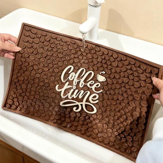 Coffee Bar Mat for Countertop 18x12 Inches Coffee Maker Mat Rubber Espresso Machine Mat Coffee Time Slogan Barista Station Mat