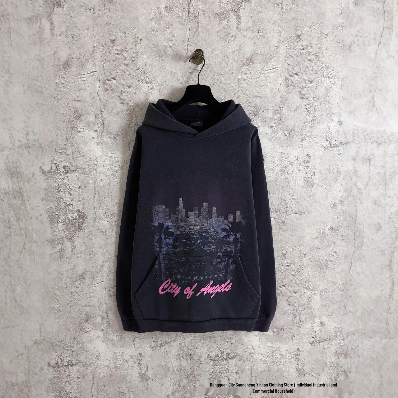 

25ss Cross Paris City Night Hooded Pullover Sweatshirt - Autumn/Winter Edition for Men and Women S чорний