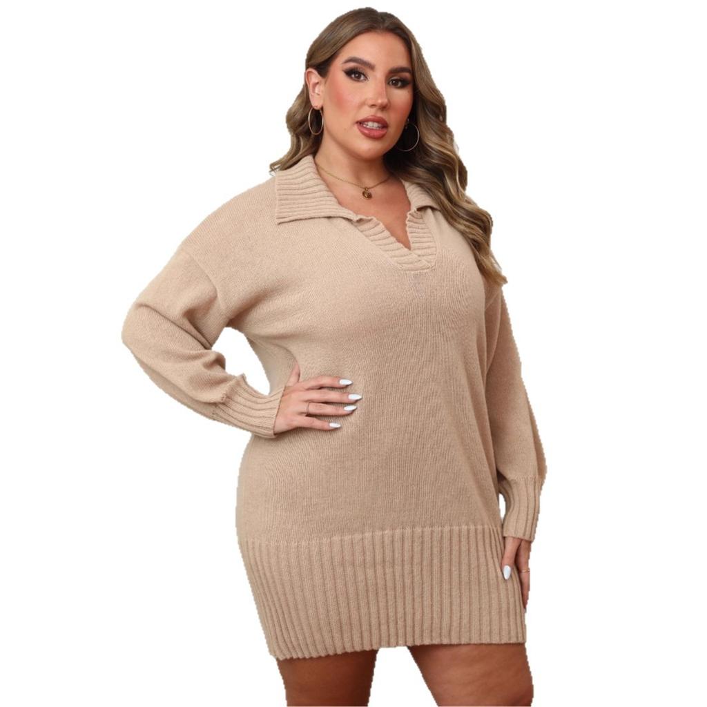 New Autumn and Winter Dress, Plus-size Women's Dress, Polo Collar, Hip-hugging Dress, Sweater Dress