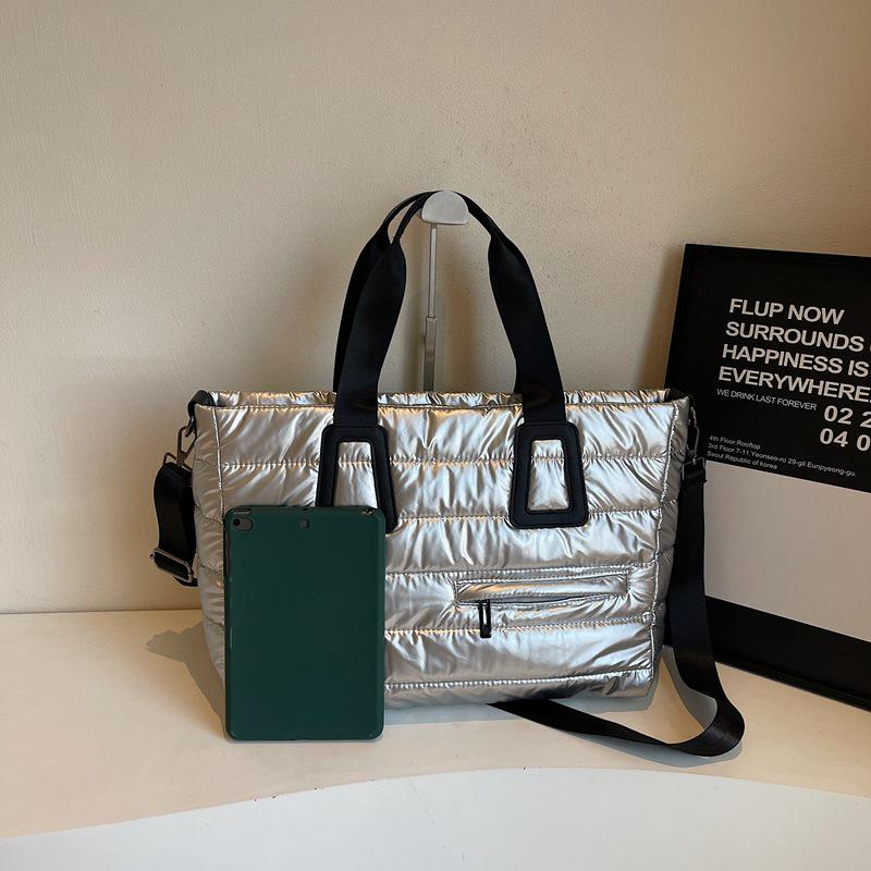 Women's Large Capacity Shiny Tote Bag - Thickened Handbag for Autumn and Winter, Ideal for Commuting and Computer Carrying.