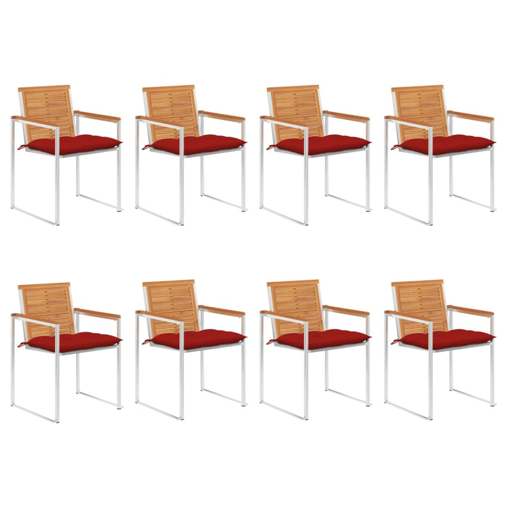 Garden Chairs Set of 8 with Cushions Solid Acacia Wood
