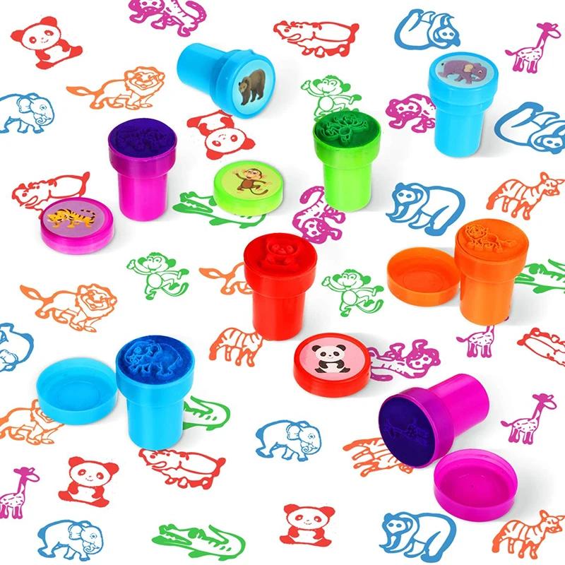 Non-Toxic 10Pcs Diy Toys Seal Animal Dinosaurs Stamps Toys Kids Birthday Cartoon Stamps Treat Children Party Favors School Award Children