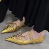 Fashion Sexy Lace-up Bow Pointed Toe Heeled Sandals Women Summer New Elegant Thin Flat Shoes Soft Leather Slingback Party Dress Shoes