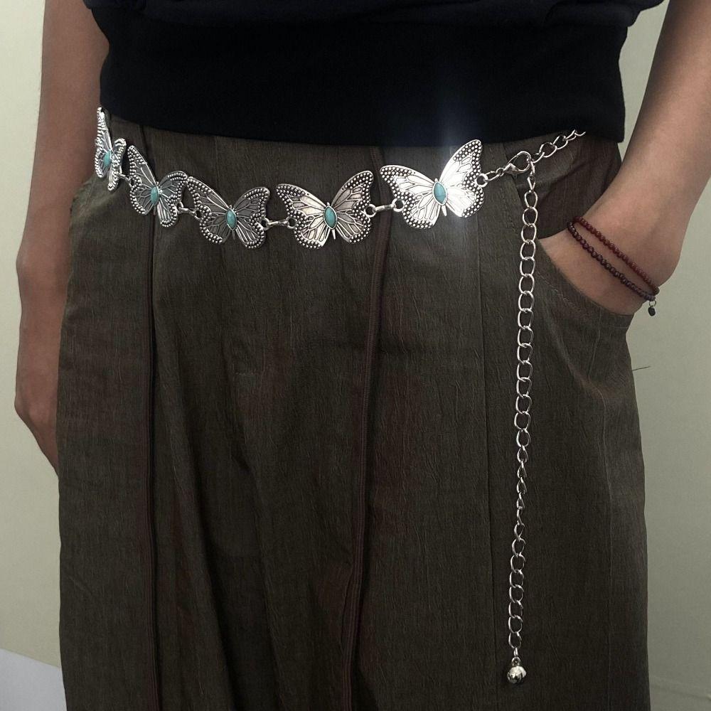 Metal Turquoise Waist Chain Vintage Beach Body Chain Unique Bohemian Waist Belt  Dress Decoration