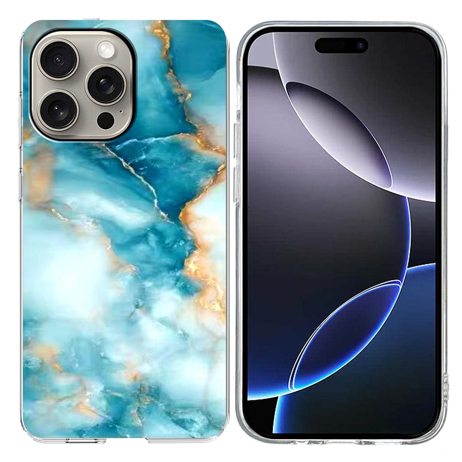 

For iPhone 16 Pro Max Case Marble Pattern Printing Soft TPU Phone Cover Blue