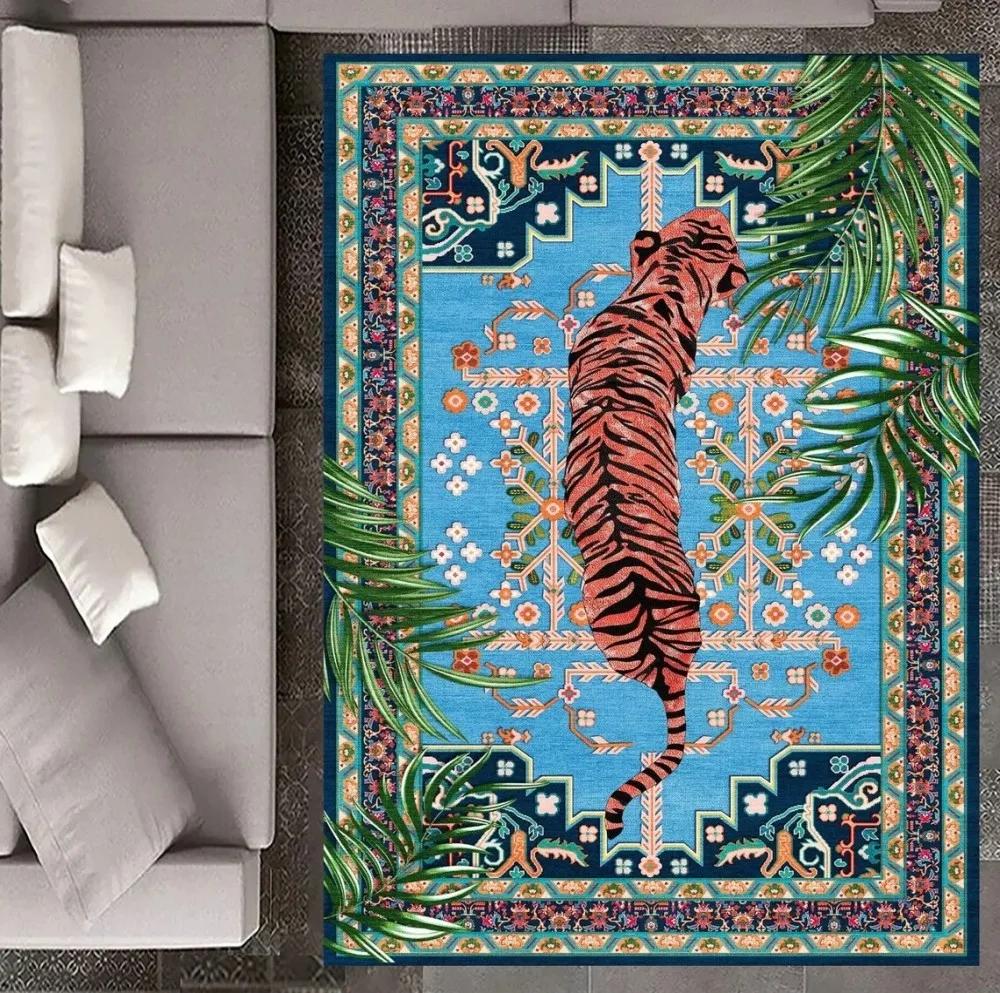 Leopard Pattern Rug Red Animal Print Rug for Living Room and Offices Washable Carpet Living Room Bedroom Decor Rug Anti-Slip Mat