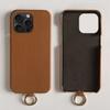For iPhone 13 Pro Case with Lanyard Genuine Cow Leather PC Phone Back Cover