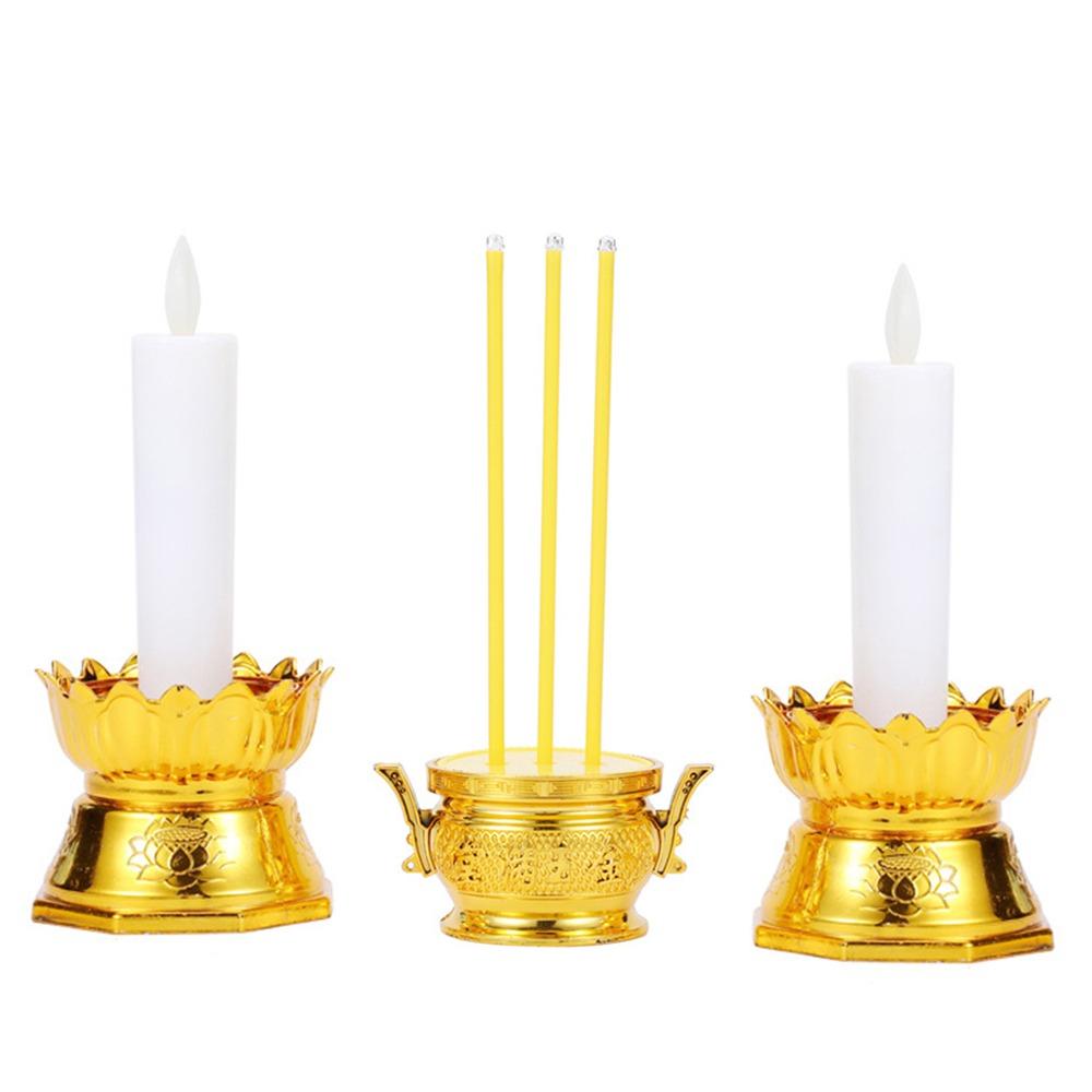 Plastic Lotus Candle Set Gold White Electronic Candlestick Set  Desktop Ornament