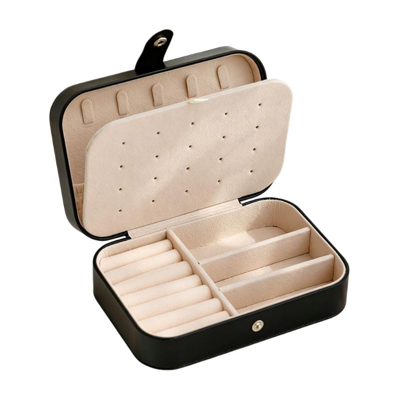 PU Leather Jewelry Box with Dedicated Ring Rolls, Perforated Earring Panel, and Interior Hooks for Organized Storage