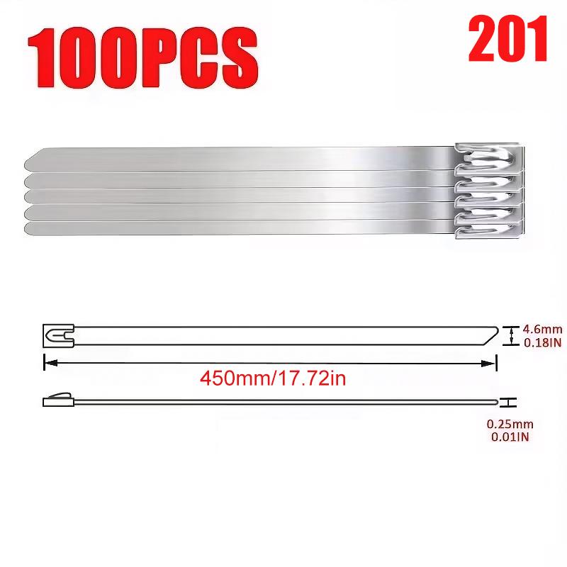 100PC/Bag 201 Stainless Steel Cable Tie Self-locking Bundling Wire and Cable Strap Heavy Duty Rust-proof Outdoor Fence
