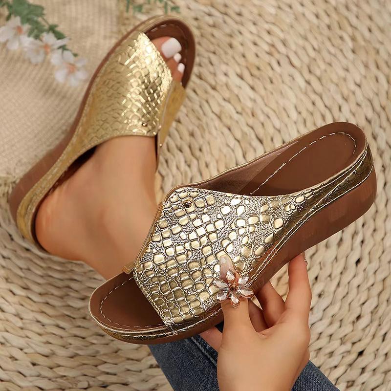 Fashion 2025 Gold Silver Wedge Sandals Women Summer Lightweight Open Toe Platform Sandals Woman Plus Size Thick Bottom Gladiator Shoes