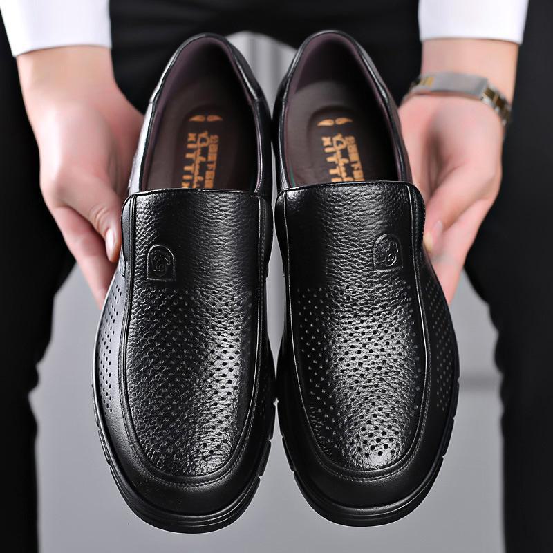 Men's Soft Sole Leather Shoes - Business Casual, Genuine Cowhide, Perfect for Elderly Dad
