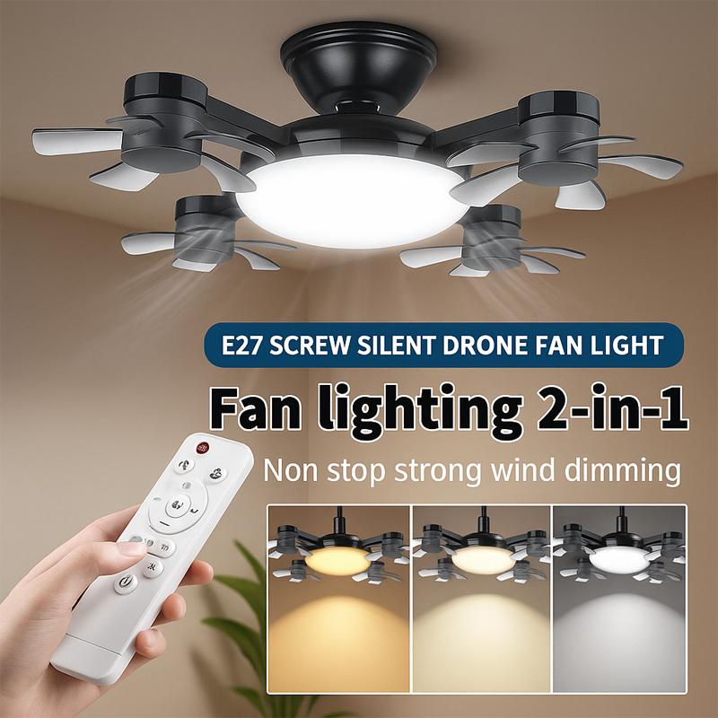 Modern E27 Drone Fan Light With Remote Control 3-Speed Wind/Dimmable 3-Color LED/Quiet Ceiling Lamp For Bedroom