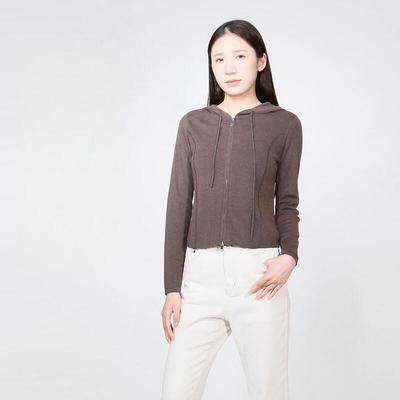 Sweet Basil Damen Strick-Cardigan mit Kapuze und Reißverschluss
