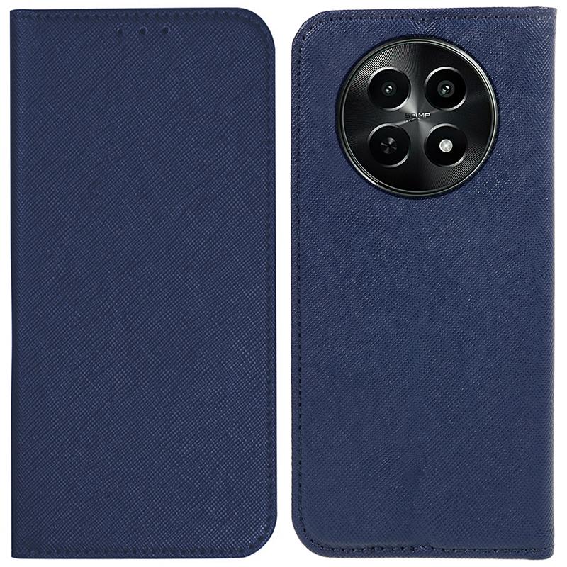 

For Realme C65 5G Case Hidden Magnetic Leather Wallet Phone Cover Cross Texture Dark Blue