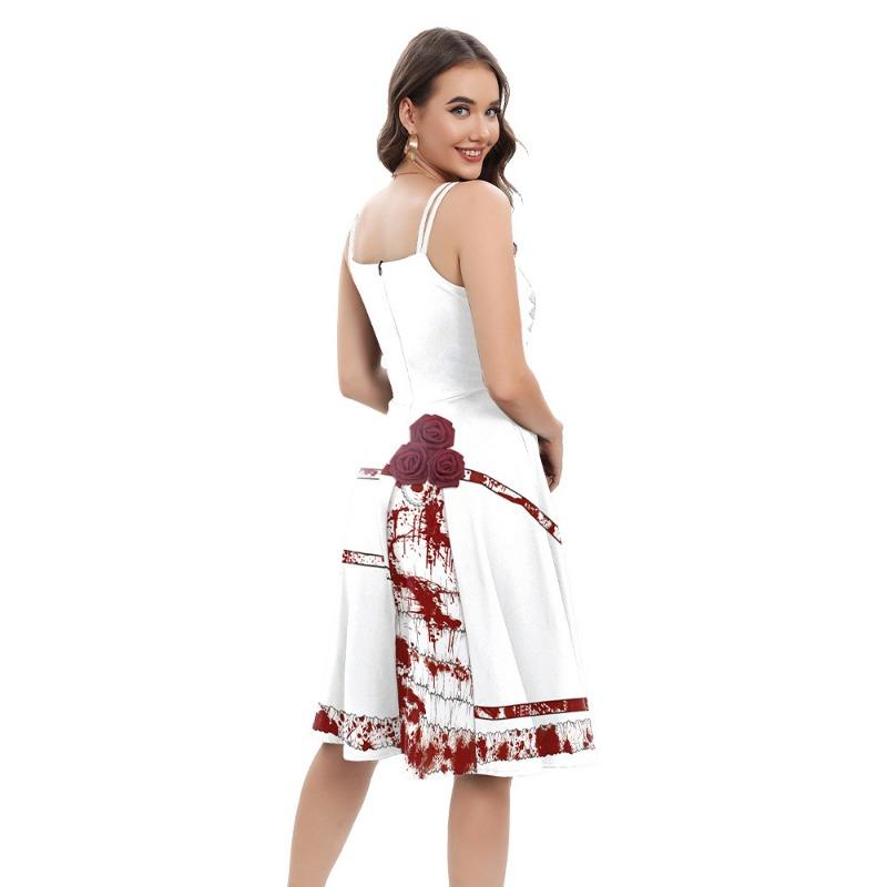 Halloween Blood Stained Horror Middress Summer Women's Suspender Dress Digital Print Thriller Skirt