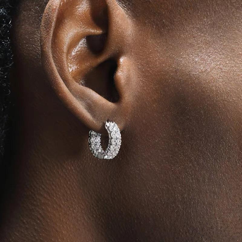 Double-Layer Row Diamond Earrings Men'S Hip-Hop Popular Versatile Zircon Earrings Women'S Unsophisticated Full Diamond Earrings