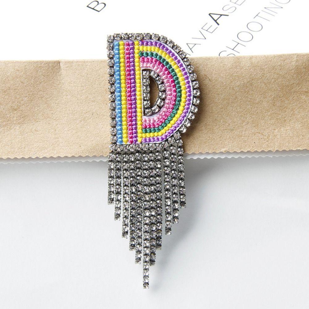 Embroidery Rhinestone Tassel  Brooch Creative Banquet Clothes Pin Trendy Letter Clothes Pin  Unisex