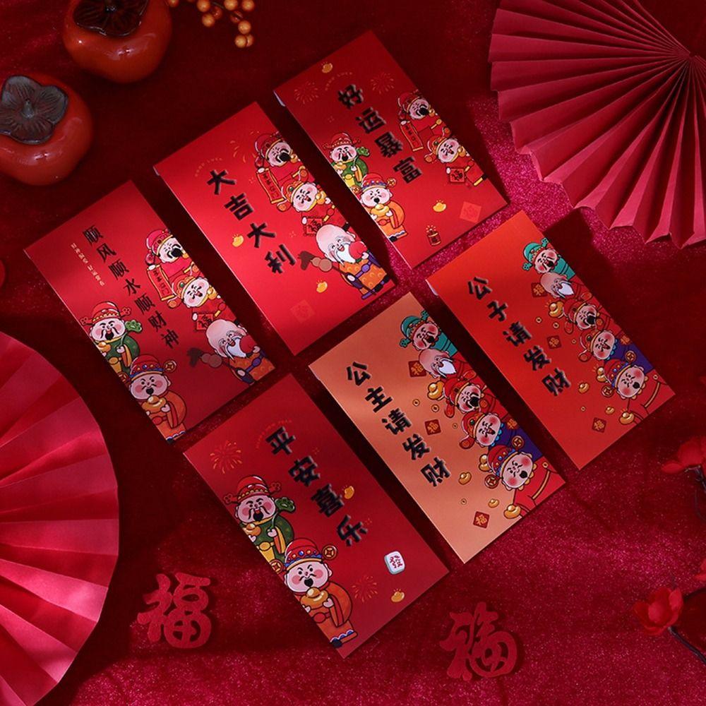 

6Pcs Paper Lucky Money Bag Cartoon Hongbao Creative New Year Red Envelope for Home 6Pcs