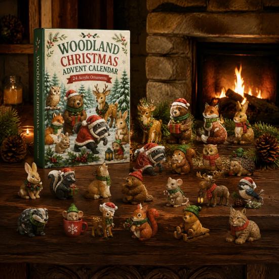 Calendario dell'Avvento Scatola 24 Giorni Calendario di Natale, Animali del Bosco Conto alla Rovescia Elfi Acrilici Figure Giocattoli Carini da Collezione per Decorazione Festa di Natale Natura
