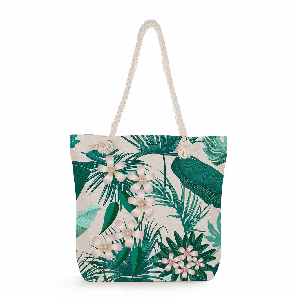 Plant Print Thick Rope Single-shoulder Beach Bag 7237 CLE