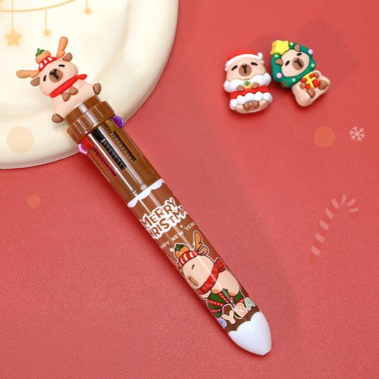Christmas Capybara Ballpoint Pen 10 Color Retractable Cartoon Pen Smooth Writing Festive