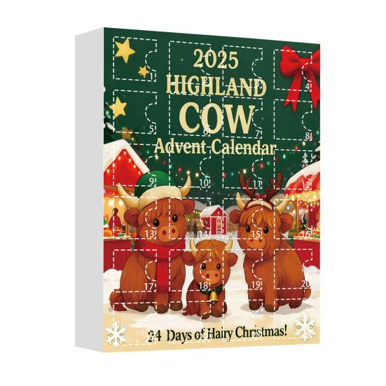 

Highland Cow Advent Calendar 2025 24-Day Christmas Countdown Box with Ornaments Multifunctional Tree Decoration And Holiday Fun for Kids G