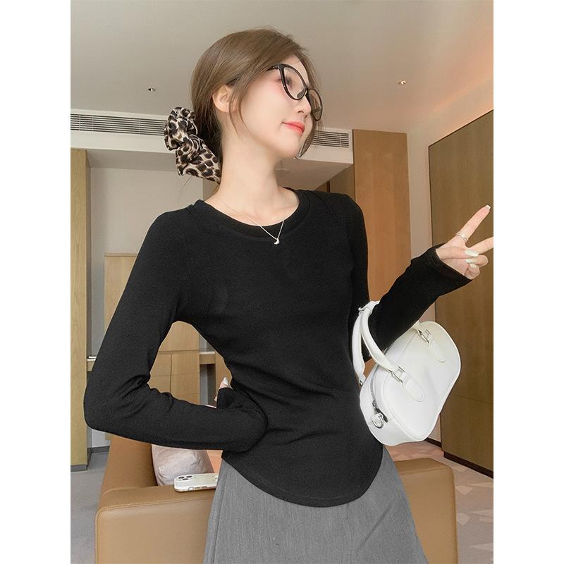 

Серая рубашка с круглым вырезом и утолщенной подкладкой из бархата с начесом для женщин, осень-зима, новый тонкий внутренний топ с узором «елочка» и длинными рукавами XL