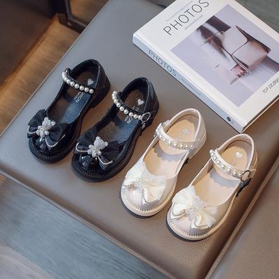 Scarpe in pelle per bambine per feste, matrimoni, principesse, scarpe Mary Jane con orsetto di cristallo, scarpe da spettacolo per bambini alla moda 2024