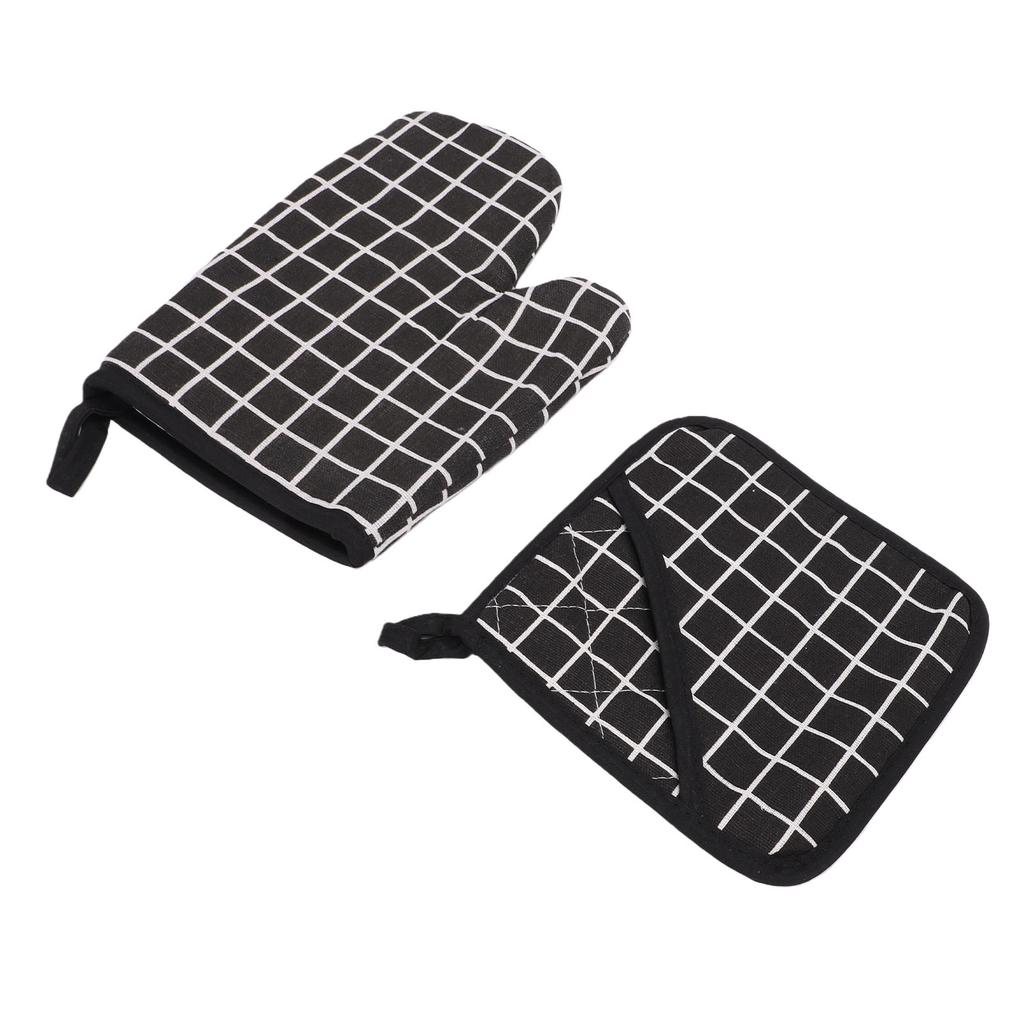 Oven Mitt Pot Holder Set Anti Scald Heat Proof Thickened Cotton Oven Mitten with Hot Pad for Kitchen Baking