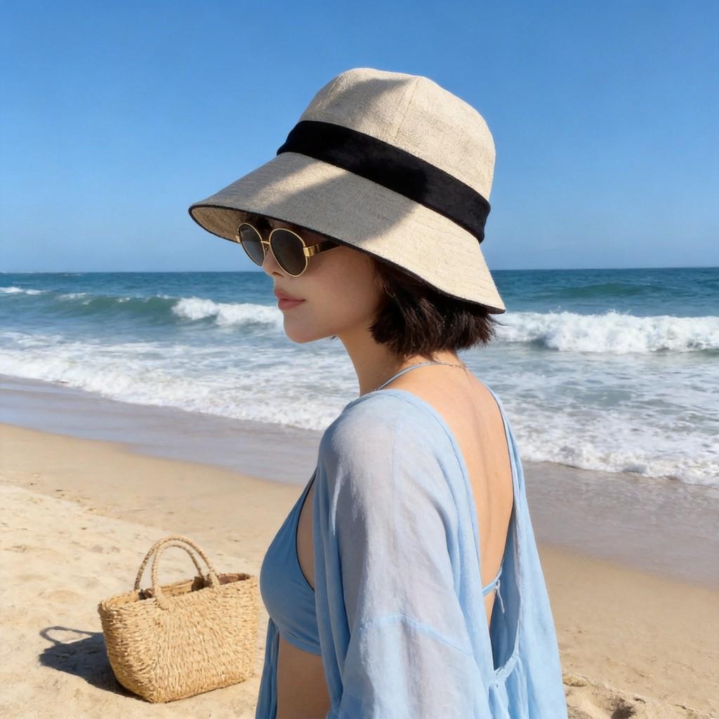 Linen Fisherman Hat Summer Sun Hat With Large Brim For Outdoor Beach And Hiking