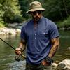 Herren Leinen Kurzarmhemd mit Kordelzug Lässig Retro Sommer Oberteil
