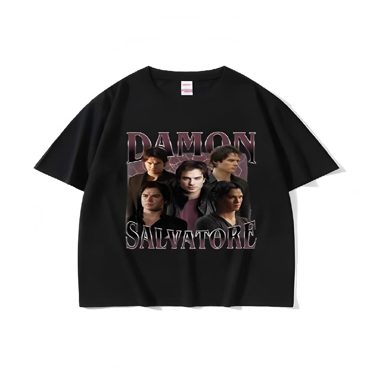 

Мужские футболки с графическим принтом Damon Salvatore, винтажные, высокое качество, модные, повседневные, хлопковые, оверсайз, стритвир S разноцветный