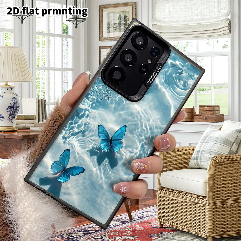 Phone Case: 2D Flat Samsung Galaxy A34 A35 M05 M06 S20 S22 S21 FE Plus 5G Case, Couples Design, Underwater Blue Glitter Butterfly, Christmas and Hallo