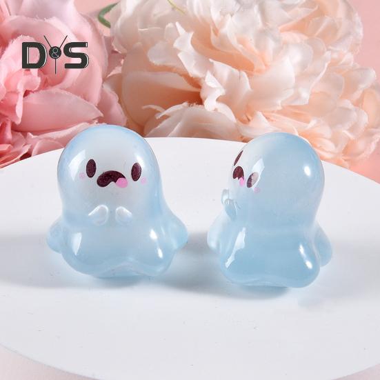 6Pcs Luminous Mini Resin Ghost Figurines Glowing Halloween Ornaments Small Ghost Micro Miniature Statue for Outdoor House Landscape Party