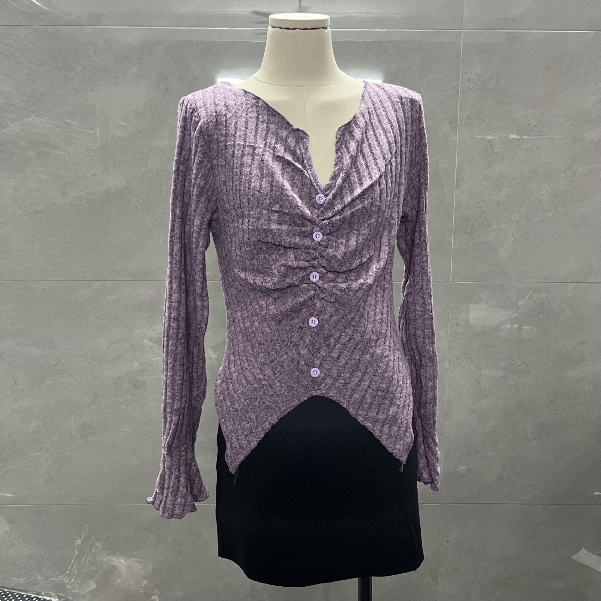 

Шикарный трикотажный топ с V-образным вырезом и плиссировкой – Сексуальный и универсальный, приталенный, с длинным рукавом для женщин XXL (for about 135 jin)